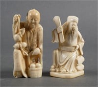 ANTIQUE IVORY CARVINGS, TWO CHINESE MEN