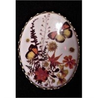 Vtg Hallmark Butterflies & Flowers Oval Pin