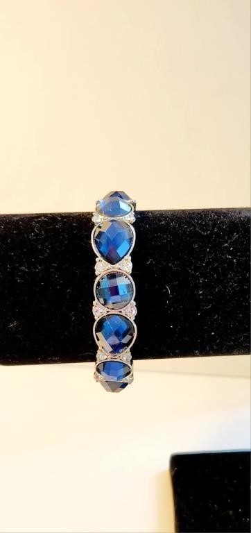 Cobalt Blue Gemstone Silver Tone Bracelet