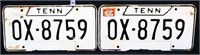 2 vintage TN license plates, 3 of 5 consecutive pr