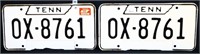 2 vintage TN license plates, 5 of 5 consecutive pr