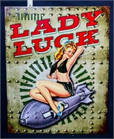 Metal Lady Luck pinup sign