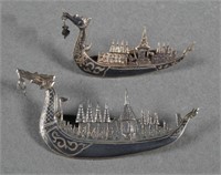 THAI STERLING SILVER SHIP BROOCHES