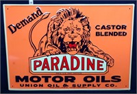 Metal embossed 20x14 Paradine Motor Oils sign