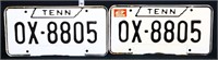 2 vintage TN license plates, 2 of 3 consecutive pr