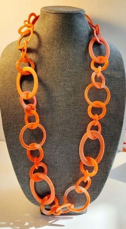 Chunky Bold Orange Jade Style Necklace