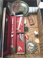 JEWELRY BOX W/JEWELRY, KEYCHAIN POCKET KNIFE &