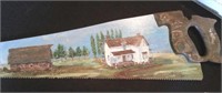 HAND SAW PAINTING OF 1ST BIGELOW HOMESTEAD, SIGNED