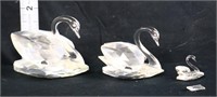3 vintage Swarovski swans in org box, see photos