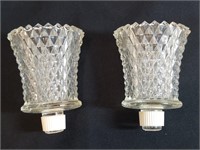 2pc English Hobnail Clear Glass Taper Topper