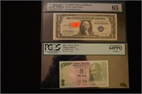 (2pcs.) $1.00, 1935G Silver Certificate: PMG 65