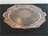 Peach Rose Glass Pink Princess Cake Plate Antique