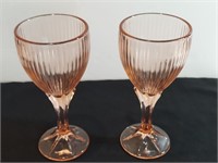 2pc Peach Rose Glass Ribbed Monet Wine Goblets