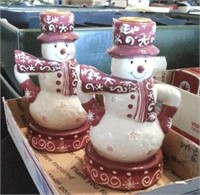 2 PC SNOWMEN CANDLE HOLDERS