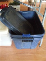 2 PC RUBBERMAID STORAGE TOTES, NAVY BLUE #9