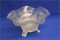 White Carnival Glass Footed Bowl