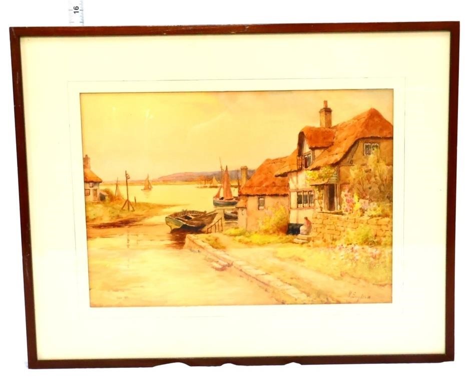 Vntg signed, framed H English outdoor watercolor