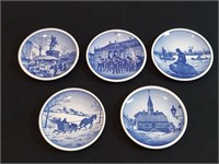 5pc Denmark Souvenir Plates Blue Glaze Porcelain