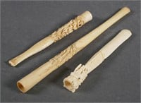3 CHINESE IVORY CIGARETTE HOLDERS