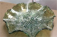 Green Carnival Glass Bowl