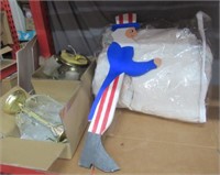 Uncle Sam yard ornament, comforter, light