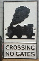 Cast iron sign, crossing no gates