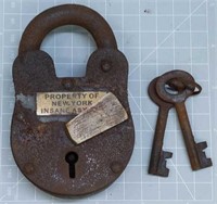 Vintage padlock w keys New York Insane ASYLUM