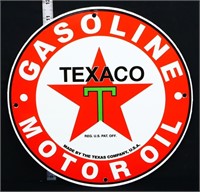 Porcelain 12in round Texaco Gas sign