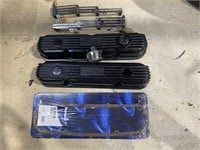Pair of finned alloy rocker covers and spark plug