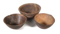 AFRICAN CARVED WOOD BOWLS 3PCS