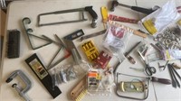 Tool Lot and Hardware with hammers, saws & more
