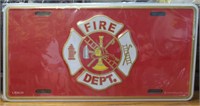 Fire department USA made vanity license plate