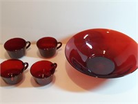 5pc Royal Ruby Red Punch Bowl & Teacups. There Is