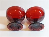 2pc Royal Ruby Red Sherbet Goblets Gold Ruby