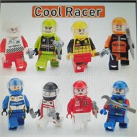 Lego style building block 8 character NASCAR set