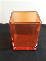 Box Vase Orange Flashed On Clear Glass Vase