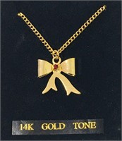 Vintage 14K Gold Tone Necklace Ribbon Pendant
