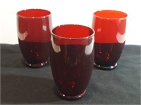 3pc Gold Ruby Red Drinking Glasses Baltic Royal