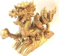 TM NEW GOLD Chinese Feng Shui Dragon Figurine Stat
