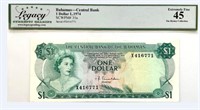Bahamas,Central Bank $1,P-35a Legacy 45 XF.BM2