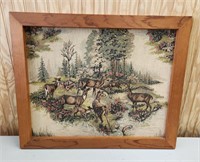 Vintage 3D Fabric Deer Art Wood Frame 23.5" x 21.5