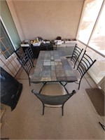7 PC RECTANGLE SLATE TOP OUTDOOR  TABLE & CHAIRS