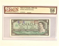 Canada One Dollar 1967 BCS 58,Fancy SN!&Error.C1BA