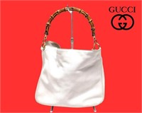 GUCCI Shoulder Bag Bamboo White Leather