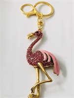 FLAMINGO KEYCHAIN RING SPARKLING PINK CRYSTALS