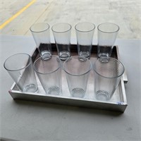8 Glass Tumblers On Wood Serving Tray