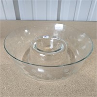 Flower Etched Glass Dip & Chip Bowl
