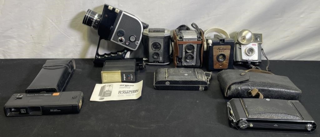 8 Vintage Cameras And Flash Unit