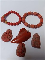 Lot of Coral Colored Bracelet and Pendants