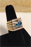 Vintage 925 Charles Blue Topaz CZ Ring